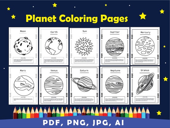 Planet coloring pages space solar system coloring book space activity sheets printable instant download