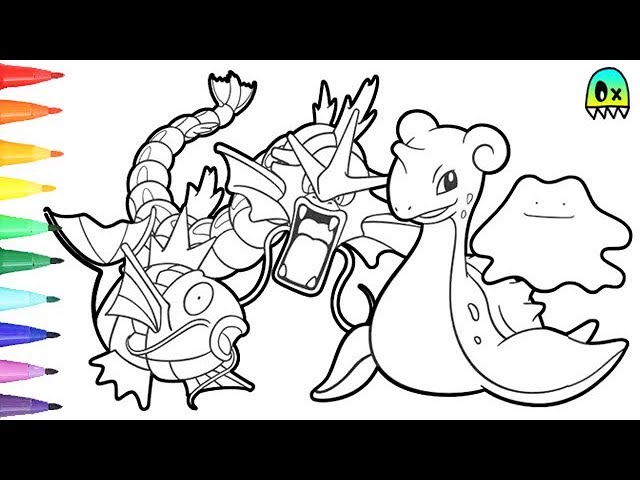 Pokeon coloring pages lapras gyrados and ditto i fun coloring videos for kids