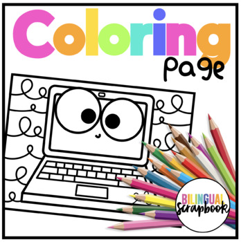 Laptop coloring page freebie by bilingual scrapbook