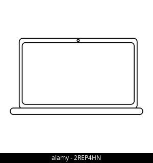 Open laptop with empty screen doodle style flat vector outline illustration for kids coloring book stock vector image art