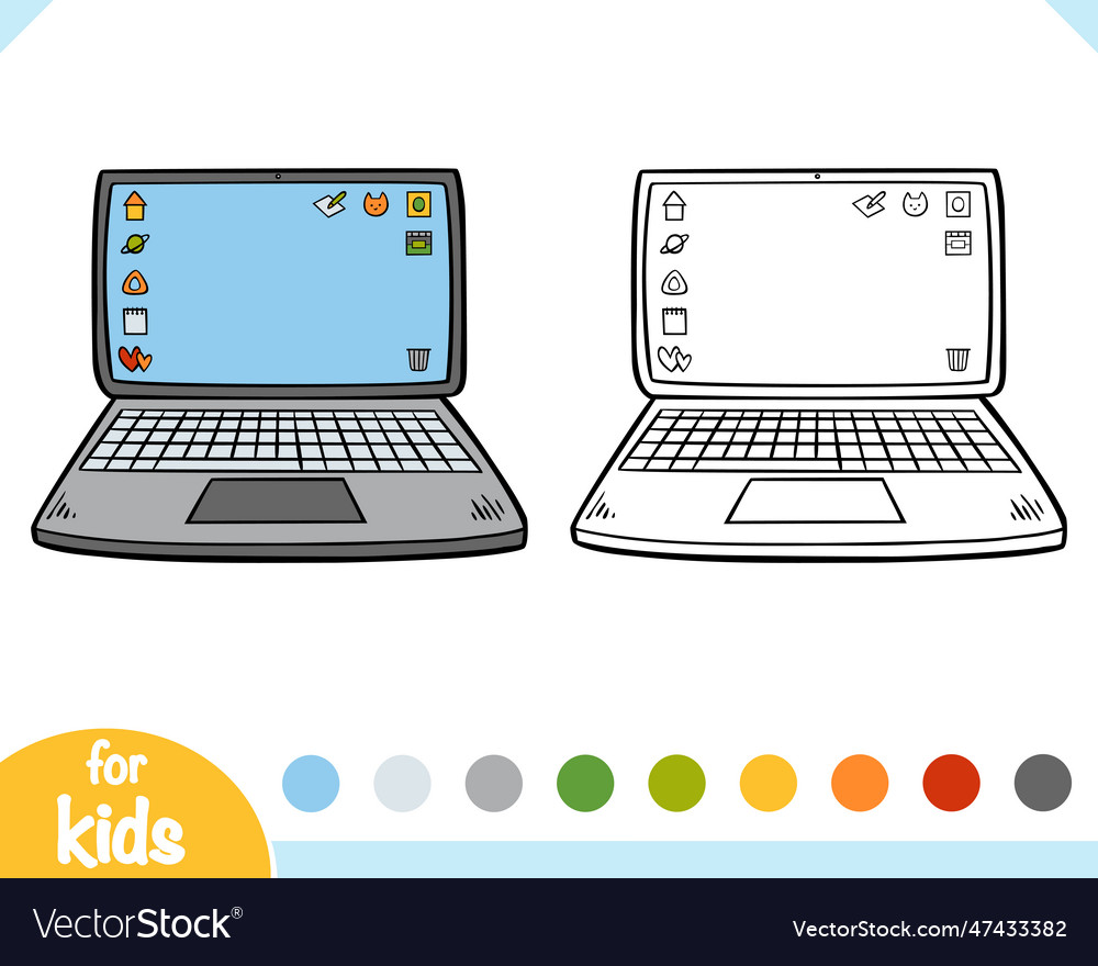 Coloring book for kids laptop puter royalty free vector