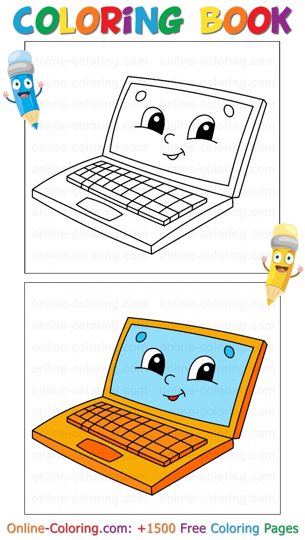 Cartoon laptop free online coloring page