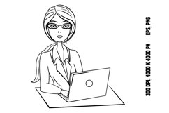 Business woman with laptop for coloring page