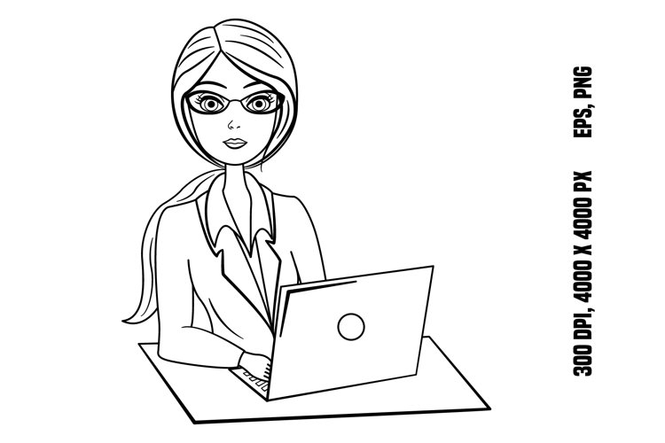 Business woman with laptop for coloring page