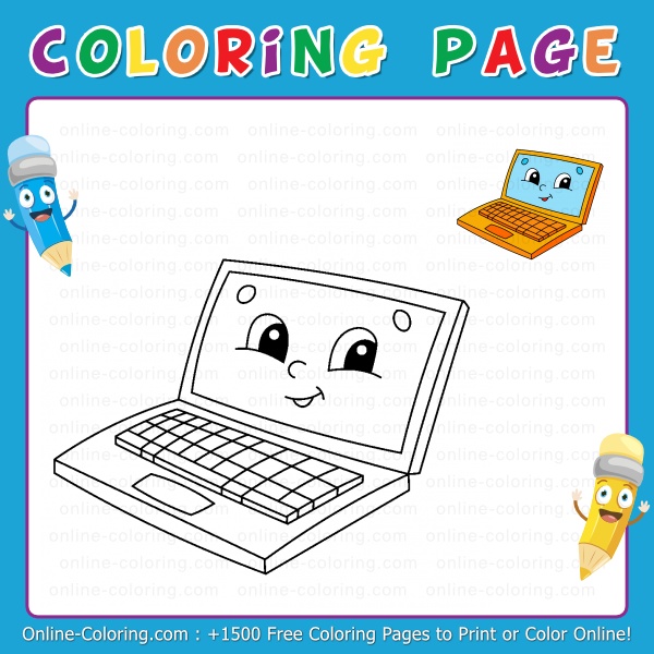 Cartoon laptop free online coloring page