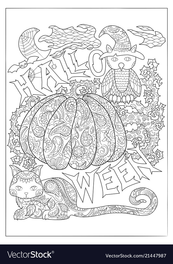 Halloween coloring page with owl royalty free vector image