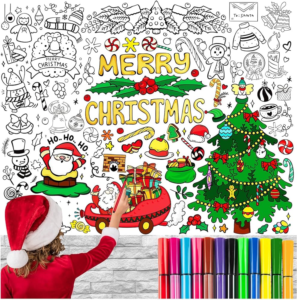 Kvcsyaw christmas giant coloring poster with pcs paint pens x inch jumbo coloring poster with tree huge coloring paper large coloring sheets for christmas school home birthday party