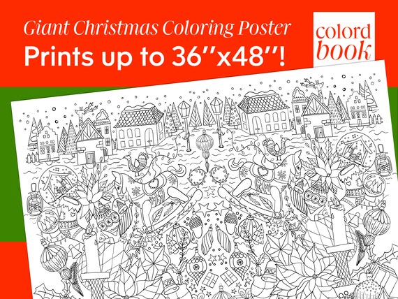 Giant christmas coloring poster holiday printables black and white large coloring pages flower christmas tree decorations download now