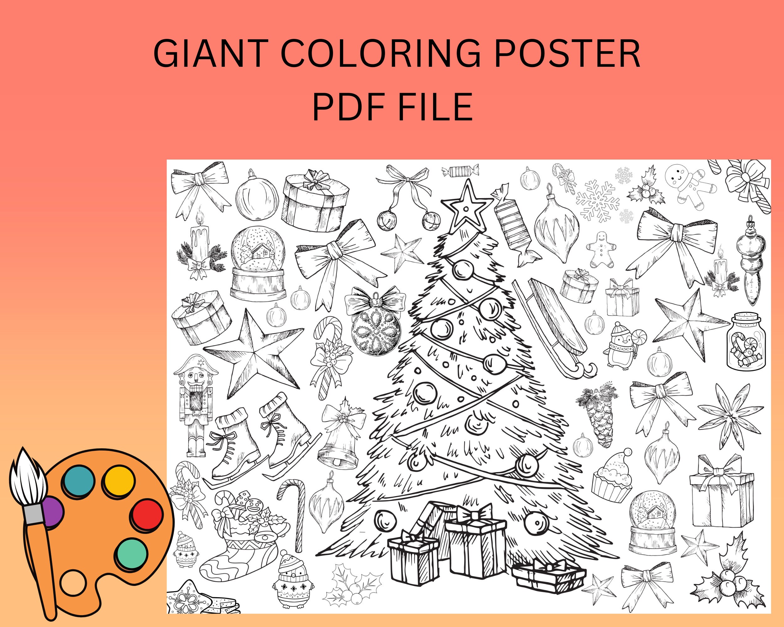 Giant christmas coloring poster holiday coloring pages christmas tree decorations large coloring poster x coloring poster pdf