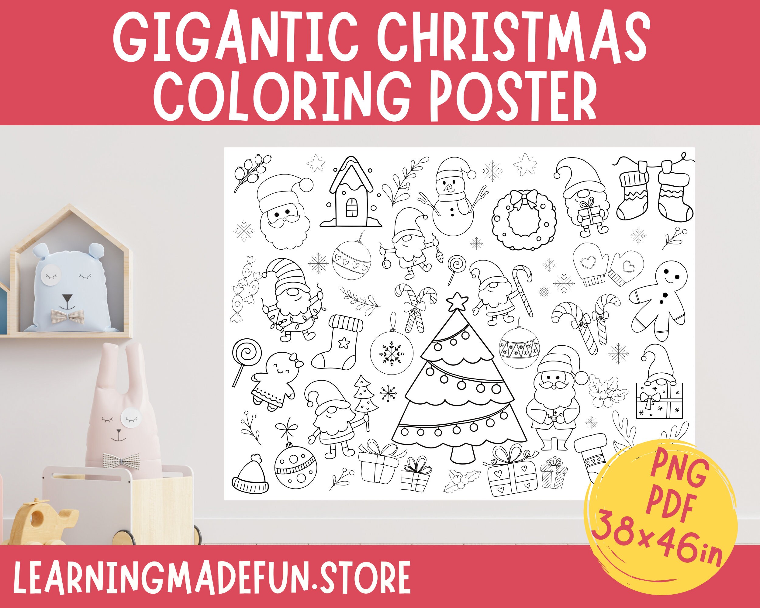 Giant christmas coloring poster christmas party coloring page activity sheet printable placemat games table mat kids activity table mat