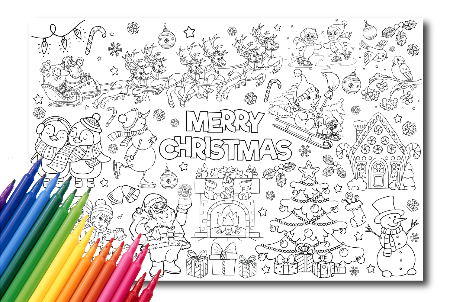 Large christmas coloring poster or table cover set of paper christmas tablecloth for school parties party decorations x inches â elleedees custom labels gifts and decor for all occasions