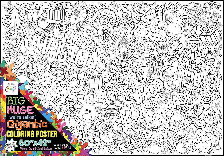 Artistic chaos ink giant coloring poster â christmas coloring tablecloth for kids and adults â rolled coloring banner for classroom parties activities and holidays â christmas poster x inches