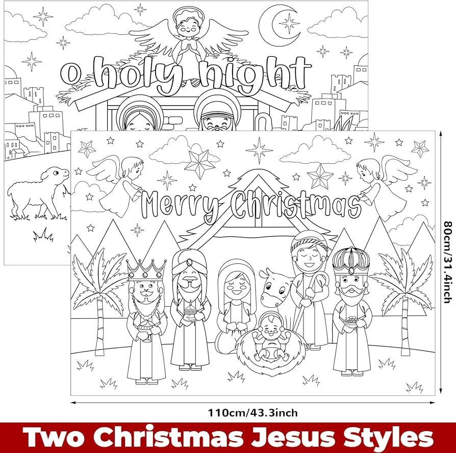 Zhanmai pcs x inch christmas coloring posters jesus o holy night giant coloring posters with color pens coloring pages xmas huge table cover for home classroom party