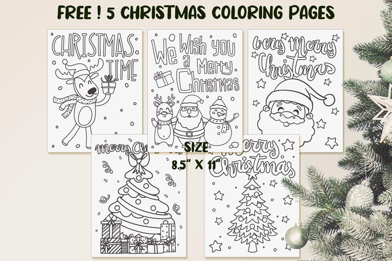 Printable christmas coloring poster for kids different sizes includes coloring pages and placemats pdf file instant download