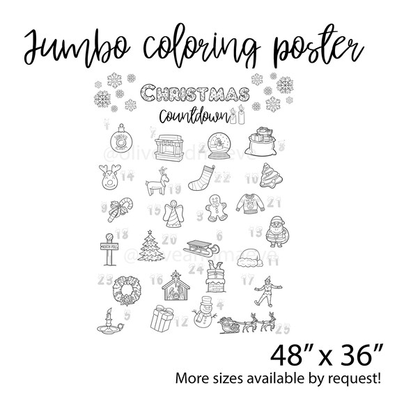 Christmas countdown coloring page extra large poster large coloring page kids activity coloring coloring banner christmas calendar