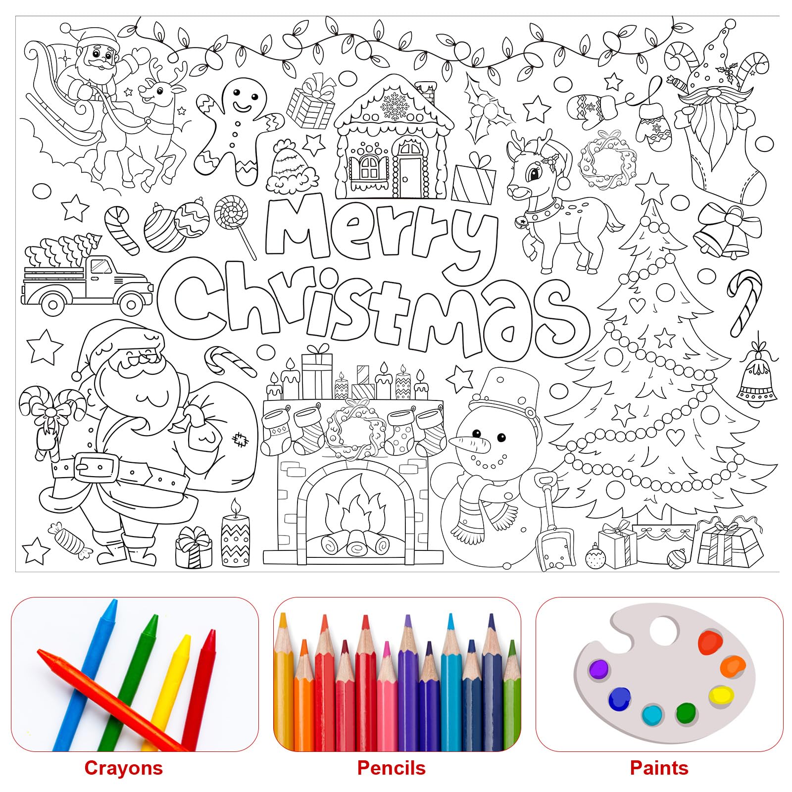 Giant merry chirstmas coloring poster with stacking crayons large xmas coloring tablecloth jumbo holiday art activity poster banner for christmas classroom party supplies favorx inch office products