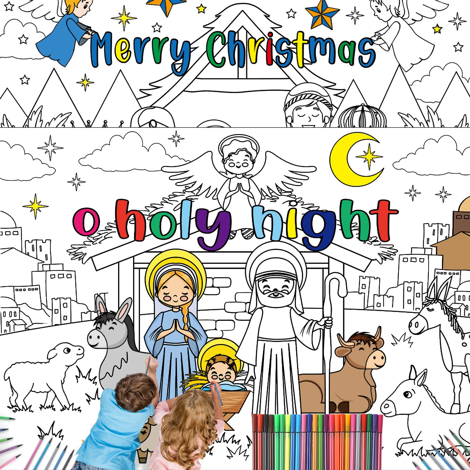 Zhanmai pcs x inch christmas coloring posters jesus o holy night giant coloring posters with color pens coloring pages xmas huge table cover for home classroom party