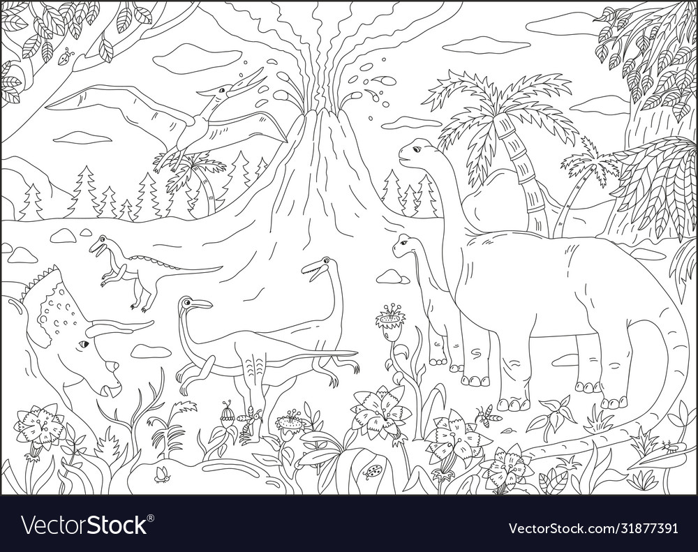 Big coloring page for children with dinosaur vector image