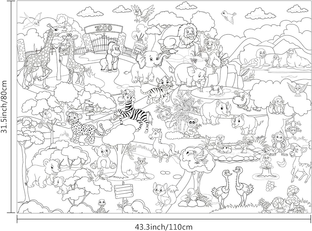 Zoo jumbo giant coloring poster for kids x inch table wall coloring pages big animals huge coloring paper large coloring sheets for art activities kid birthday home toys