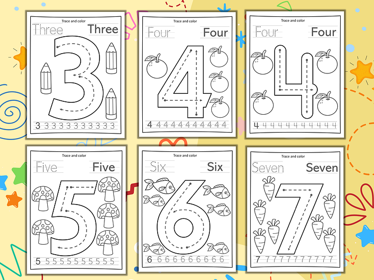 Big number tracing worksheets for kids by artika on