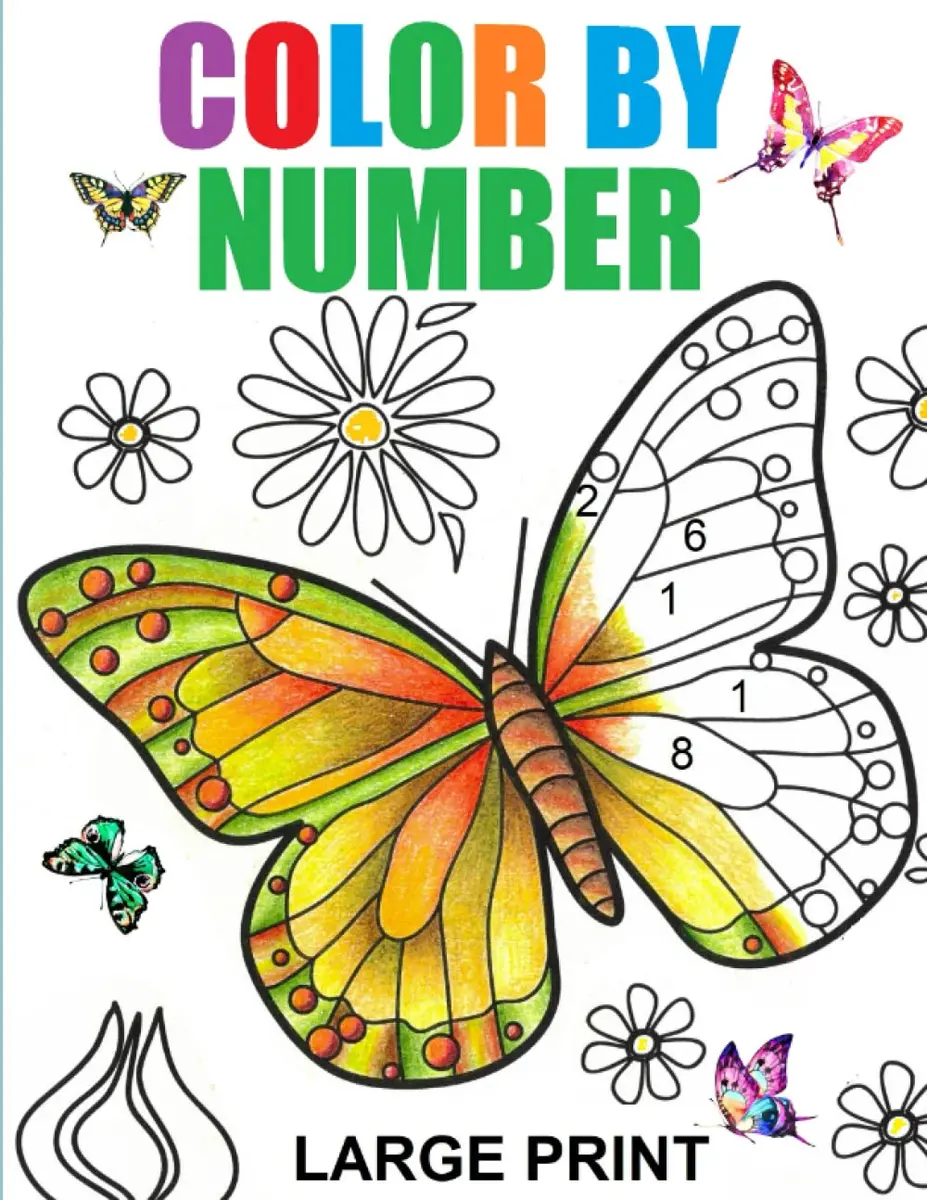 Large print color by number adult coloring book color by number flowers birds b