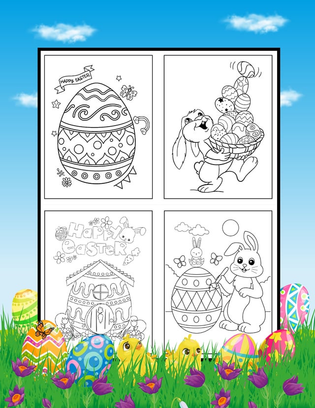 Happy easter coloring book large print easy and fun relaxing colouring pages featuring cute bunnies decorated easter egg baskets birds flowers and more gift for kids rcoloringbookspastime