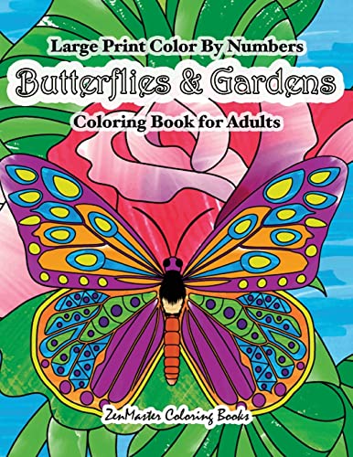 Large print color by numbers butterflies gardens coloring book for adults easy and simple large pictures adult color by numbers coloring book with adult color by number coloring books