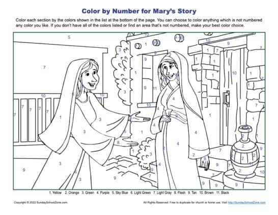 Color by number bible coloring pages on sunday school zone