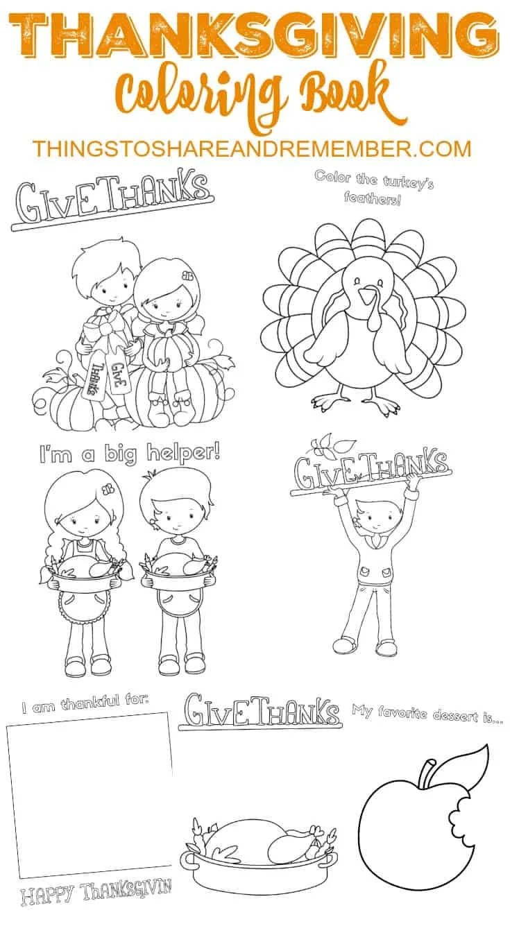 Printable thanksgiving coloring book for preschoolers