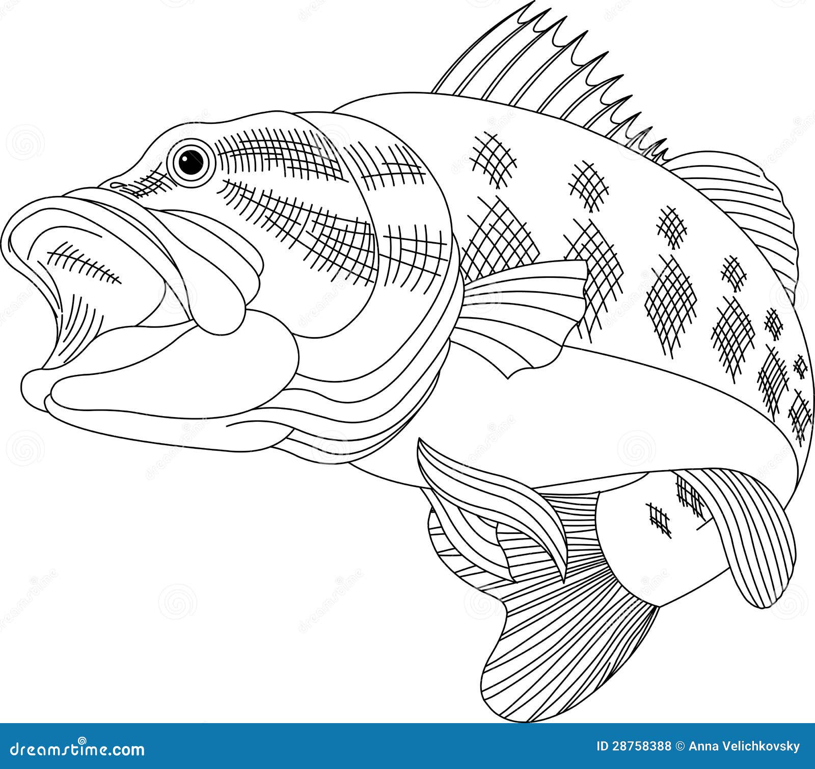 Leaping bass stock vector illustration of black line