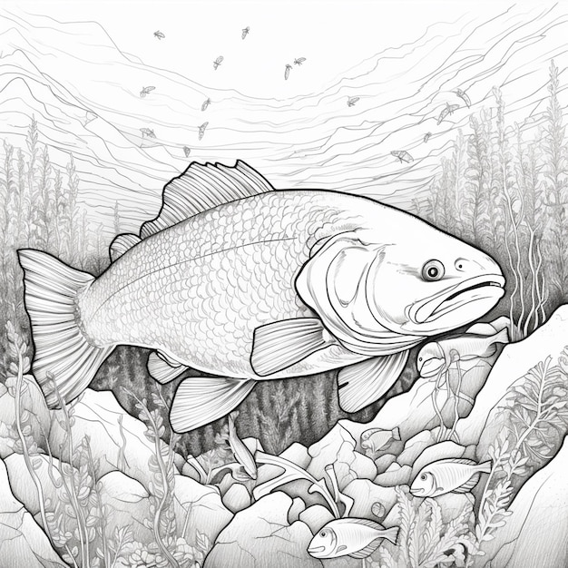 Premium ai image coloring pages of fish in the sea with rocks and plants generative ai