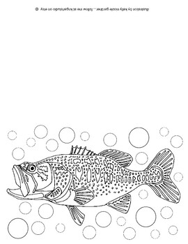 Large mouth bass coloring card by kelly nicole gardner tpt