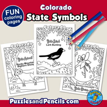 Colorado symbols coloring pages with map and state flag state symbols