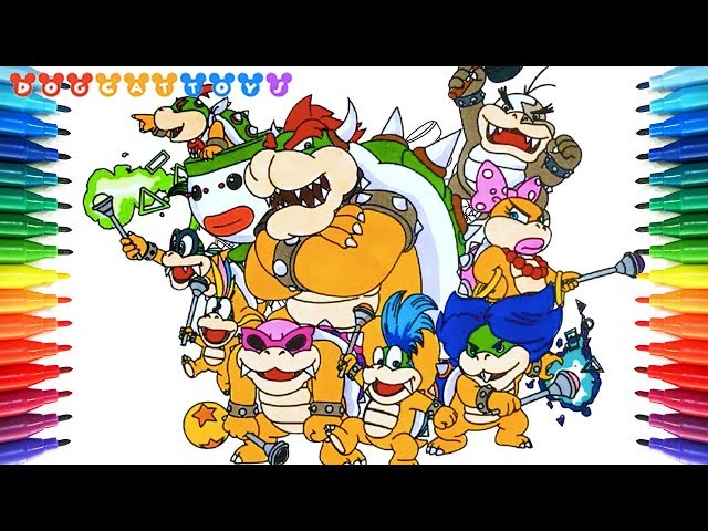 How to draw super mario bros bowser koopalings drawing coloring pages videos for kids