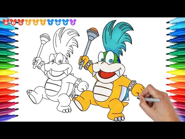 How to draw super ario bros larry koopa of koopalings drawing coloring pages videos for kids