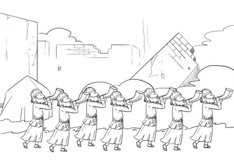 Seven priests blow their trumpets in jericho coloring page free printable coloring pages