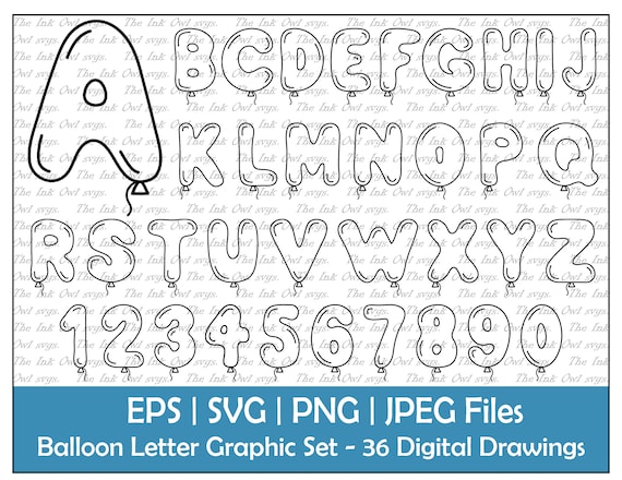 Balloon letter alphabet and numbers vector clipart outline text graphics abc logos banners png jpg svg eps