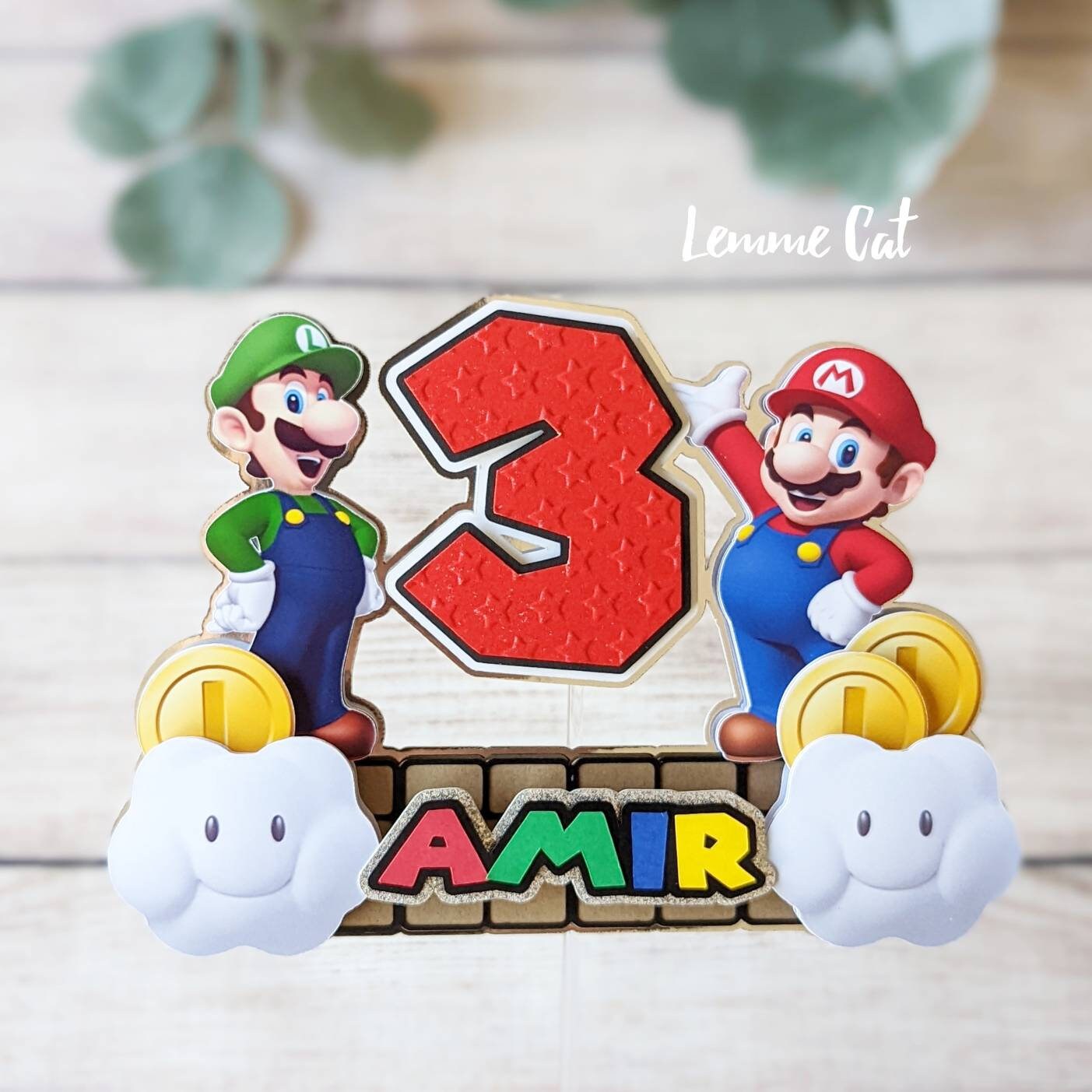 D handmade mario brothers cake topper cupcake topper