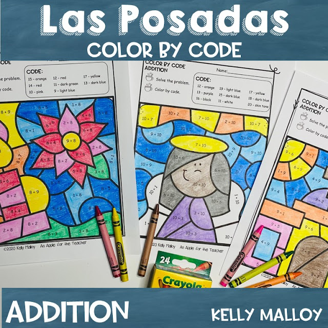 An apple for the teacher las posadas color by number math facts practice