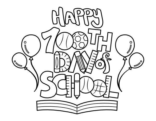 Printable happy th day of school coloring page