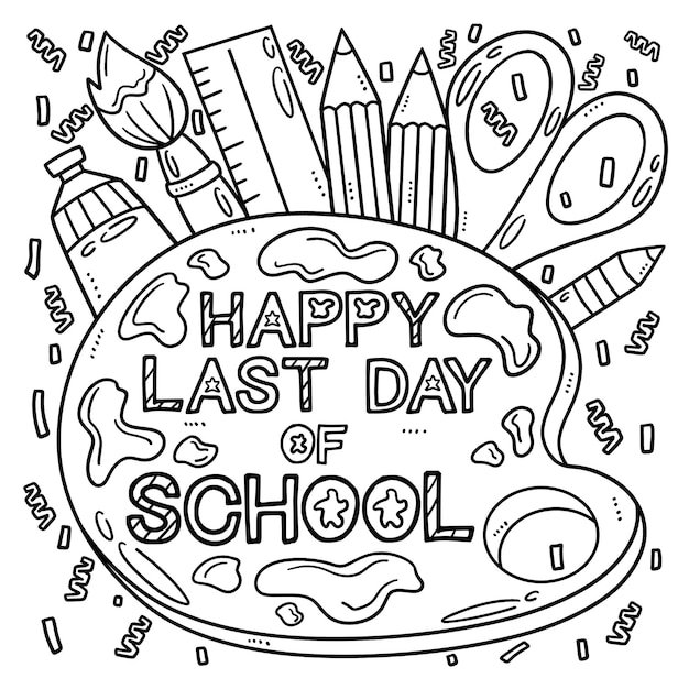 Premium vector happy last day of school isolated coloring page