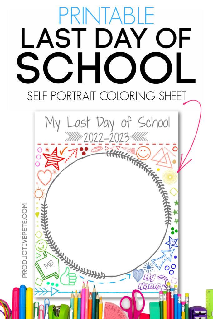Free printable last day of school self portrait coloring page