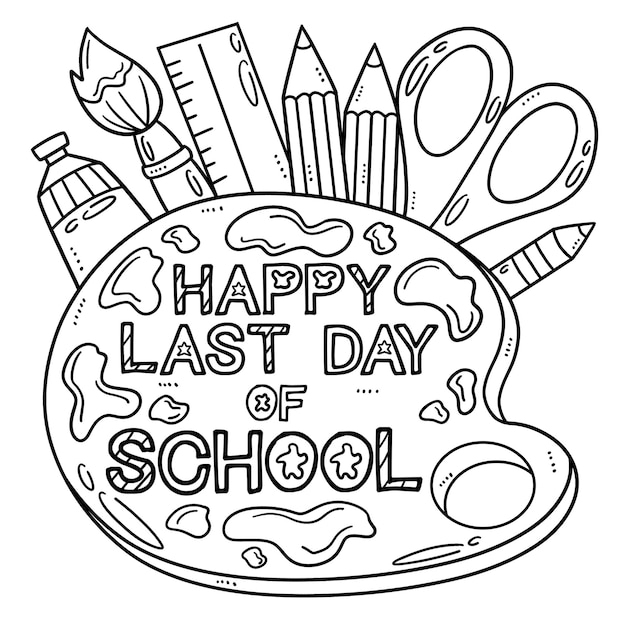 Premium vector happy last day of school isolated coloring page