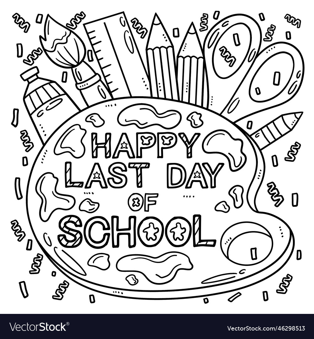 Happy last day of school coloring page for kids vector image