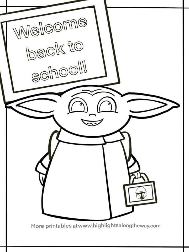 Baby yoda back to school free printable coloring page