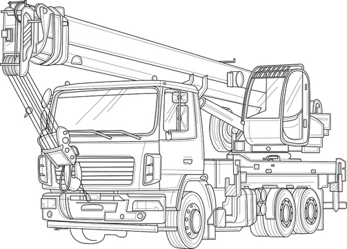 Realistic truck crane sketch template vector illustration in black and white for games background pattern wallpaper decor coloring paper page story book