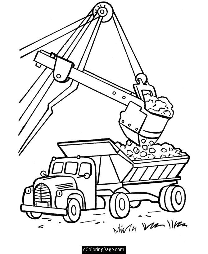 Excavator and dump truck printable coloring page ecoloringpage