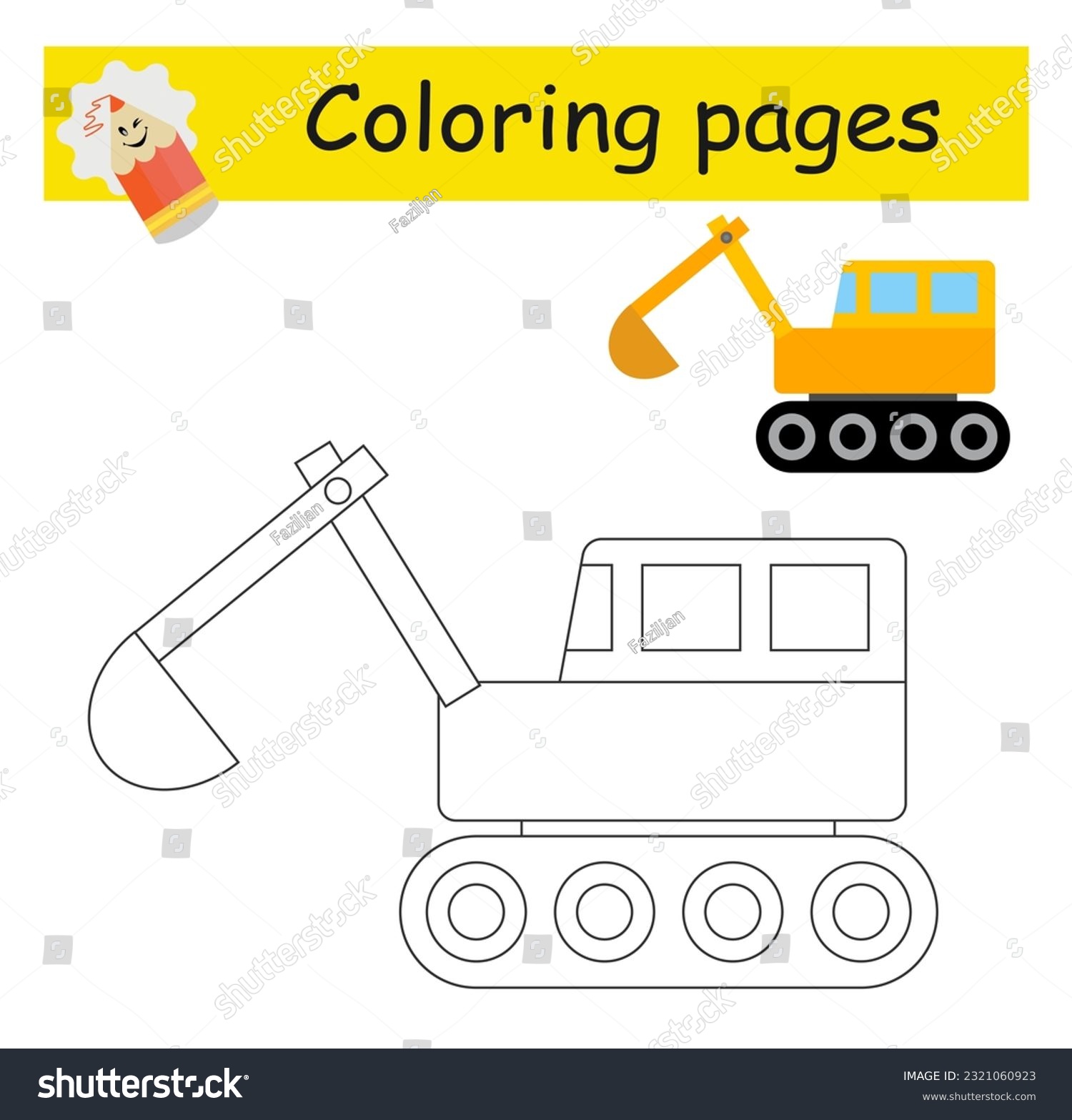 Coloring pages cartoon excavator vector illustration stock