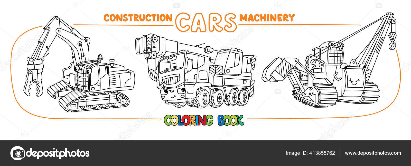 Mobile crane autocrane destructing excavator wrecking ball truck coloring book stock vector by passengerz