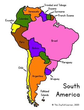 South america map montessori colors printable